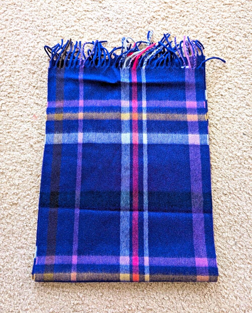 Coach Women’s Purple Cashmere Woven Plaid Fringe Rectangle Scarf